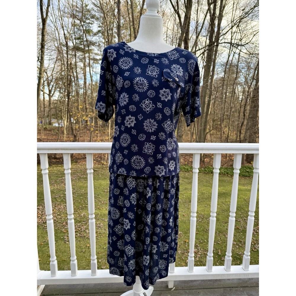 Vintage 90s Norton McNaughton Petites Top and Skirt Set  Vintage, 10 Navy Boho